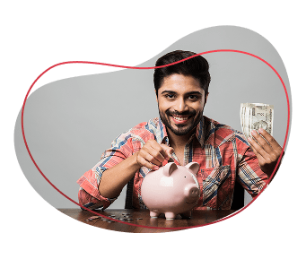 Happy men with piggybank